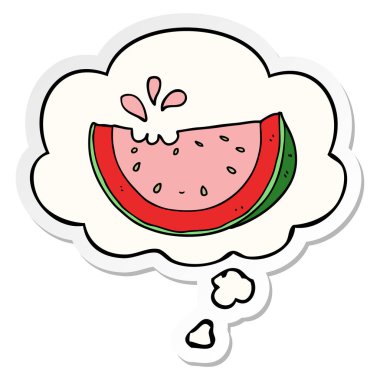 karikatür karpuz ve baskılı bir etiket olarak kabarcık düşünce