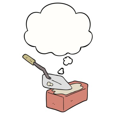 karikatür bricklaying ve düşünce balonu