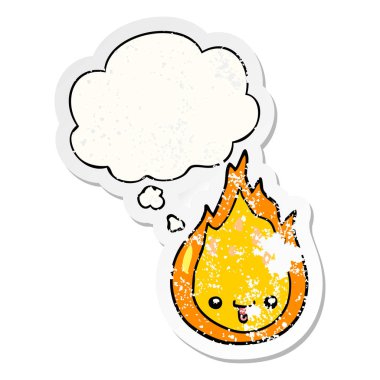 karikatür alev ve sıkıntılı yıpranmış etiket olarak kabarcık düşünce