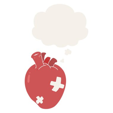 retro tarzında karikatür kalp ve düşünce balonu