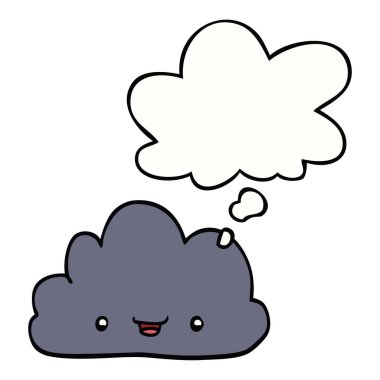 karikatür küçük mutlu bulut ve düşünce balonu