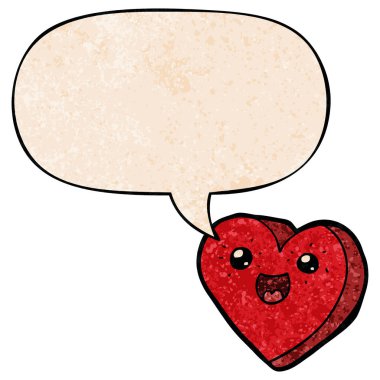 retro doku tarzında kalp çizgi film karakteri ve konuşma balonu