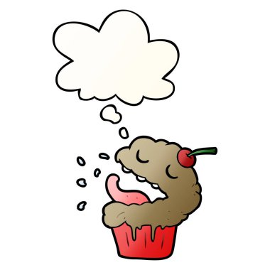 karikatür cupcake ve pürüzsüz degrade tarzında düşünce balonu