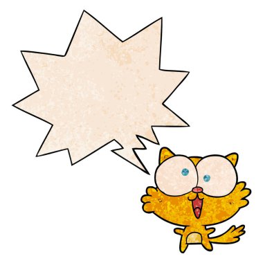 retro doku tarzında sevimli karikatür deli kedi ve konuşma balonu