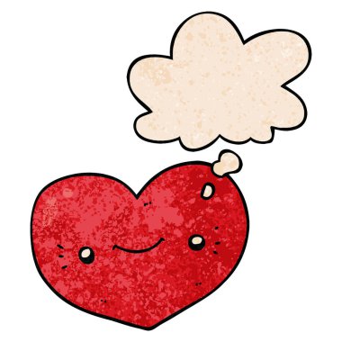 kalp çizgi film karakteri ve grunge doku pat düşünce balonu