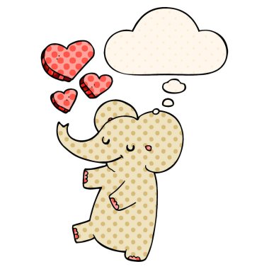çizgi roman bo aşk kalpleri ve düşünce balonu ile karikatür fil