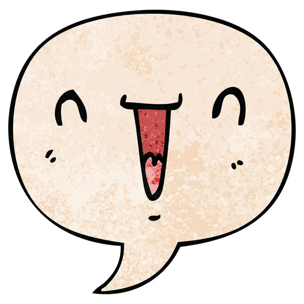 Χαριτωμένο χαρούμενο πρόσωπο καρτούν και φούσκα ομιλίας σε ρετρό στυλ υφής — Διανυσματικό Αρχείο