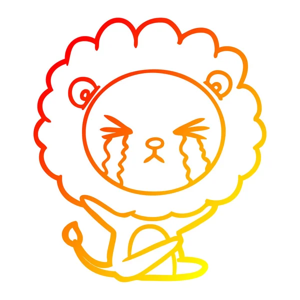 Sıcak degrade çizgi çizim karikatür ağlayan aslan — Stok Vektör
