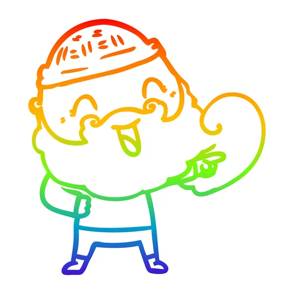 Regenboog gradiënt lijntekening gelukkige man met baard en winter ha — Stockvector