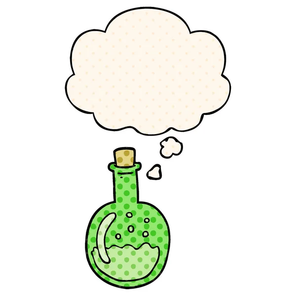 Potion de dessin animé et bulle de pensée dans le style de bande dessinée — Image vectorielle