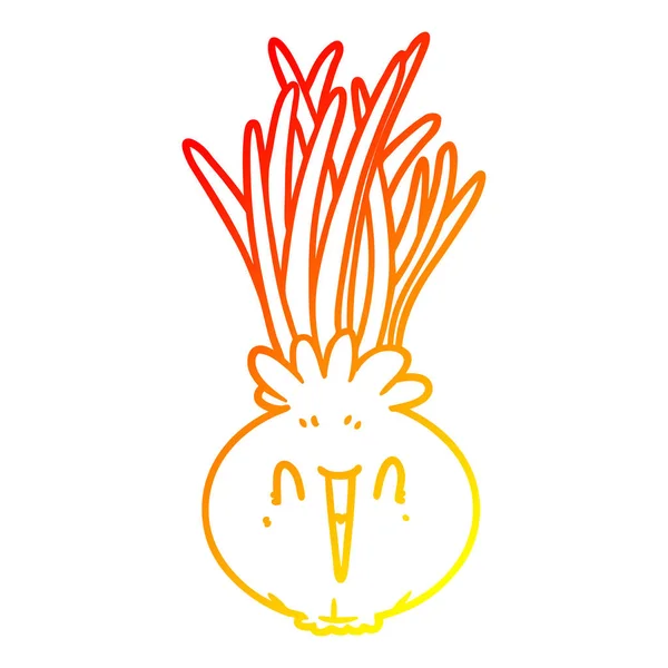 Línea de gradiente caliente dibujo cebolla de dibujos animados — Vector de stock