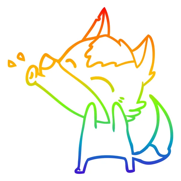 Rainbow gradient ligne dessin hurlant loup dessin animé — Image vectorielle