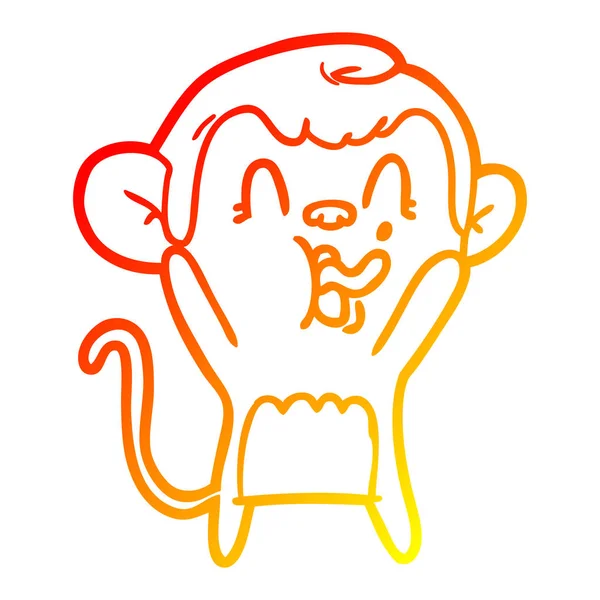 Línea de gradiente caliente dibujo loco mono de dibujos animados — Vector de stock