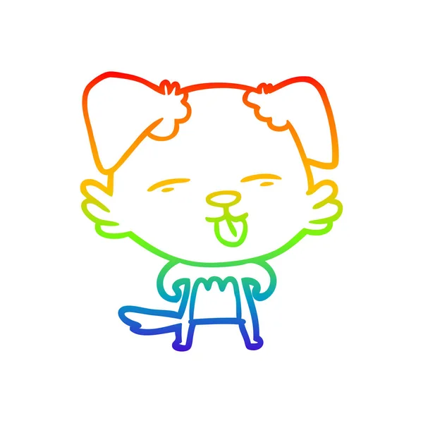 Regenboog gradiënt lijntekening cartoon hond uitsteken tong — Stockvector