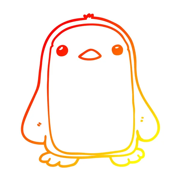 Warme kleurovergang lijntekening cute cartoon Penguin — Stockvector