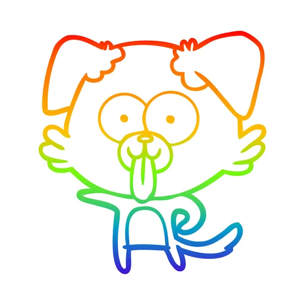 Arco iris gradiente línea dibujo dibujos animados perro con lengua pegando o — Archivo Imágenes Vectoriales