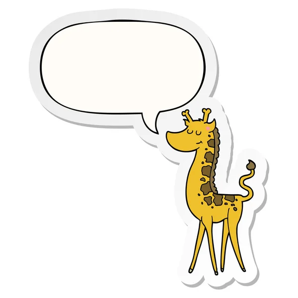 Cartoon Giraffe en toespraak bubble sticker — Stockvector