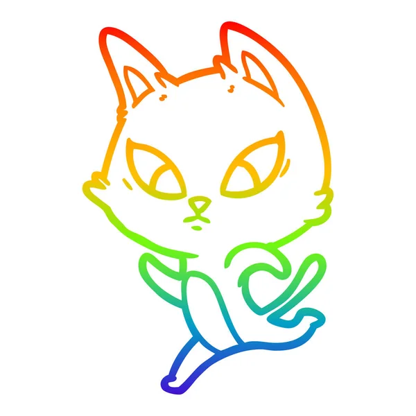 Arco iris gradiente línea dibujo confundido dibujos animados gato — Archivo Imágenes Vectoriales