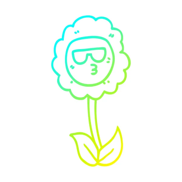 Cold gradient line drawing cartoon flower — Stock Vector