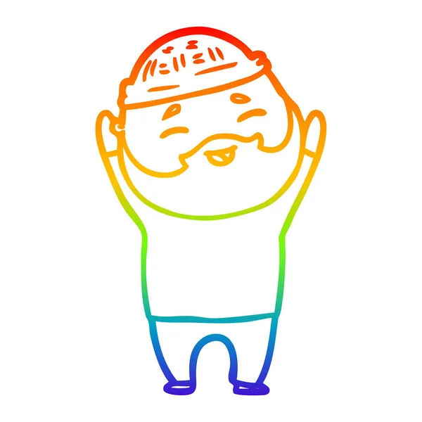 Arco iris gradiente línea dibujo dibujos animados feliz barbudo hombre — Archivo Imágenes Vectoriales