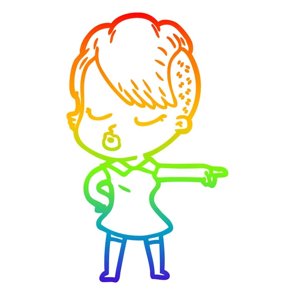 Arco iris gradiente línea dibujo dibujos animados chica bastante hipster — Vector de stock