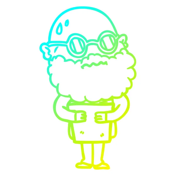 Cold gradient line drawing cartoon worried man with beard and sp — стоковый вектор