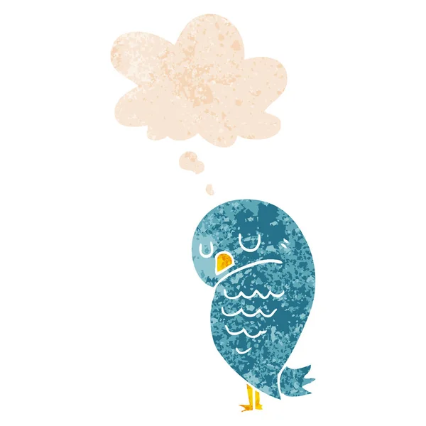 Мультяшний птах і мислення бульбашки в ретро текстурованому стилі — стоковий вектор
