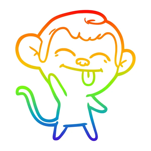 Regenbogengradienten Linie Zeichnung lustige Karikatur Affen winken — Stockvektor