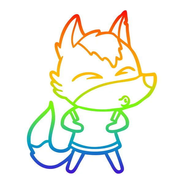 Regenboog gradiënt lijntekening cartoon Wolf fluiten — Stockvector