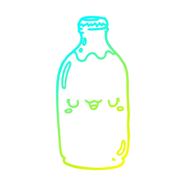 Cold gradient line drawing cute cartoon milk bottle — Stock Vector
