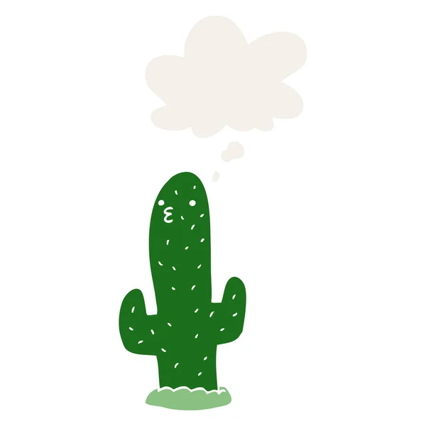 Cactus de dibujos animados y burbuja de pensamiento en estilo retro — Archivo Imágenes Vectoriales