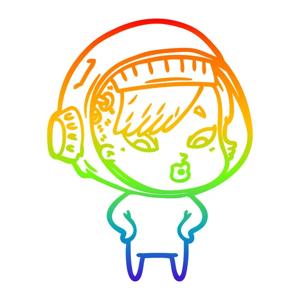Arco-íris linha gradiente desenho cartoon astronauta mulher —  Vetores de Stock