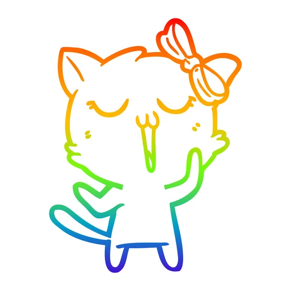 Arco iris gradiente línea dibujo dibujos animados gato — Vector de stock