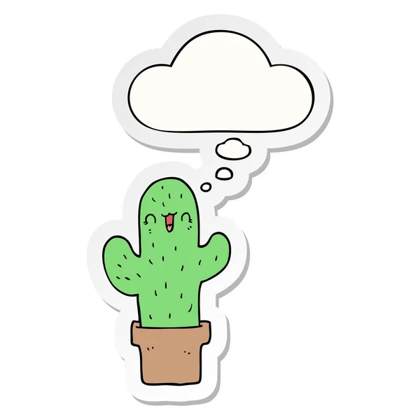 Cartoon cactus and thought bubble as a printed sticker — Stock Vector