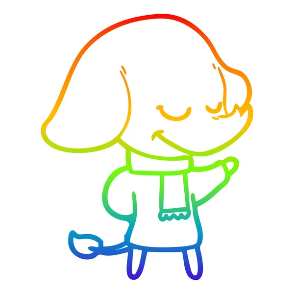 Arco iris gradiente línea dibujo dibujos animados sonriente elefante usando s — Archivo Imágenes Vectoriales