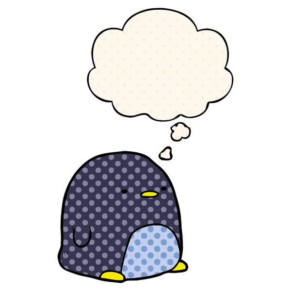 Carino pinguino cartone animato e bolla di pensiero in stile fumetto — Vettoriale Stock