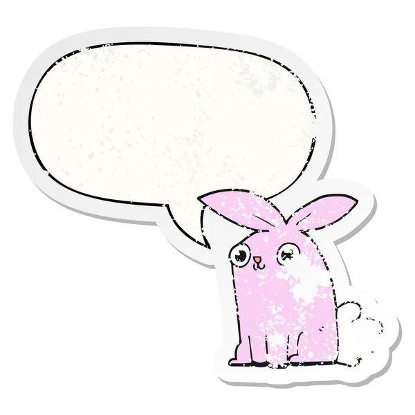 Cartoon bunny rabbit and speech bubble distressed sticker — Stock Vector