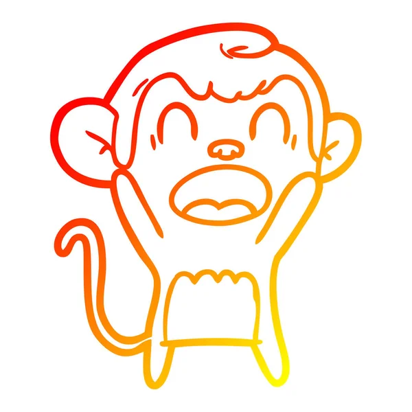 Línea de gradiente caliente dibujo gritando mono de dibujos animados — Archivo Imágenes Vectoriales