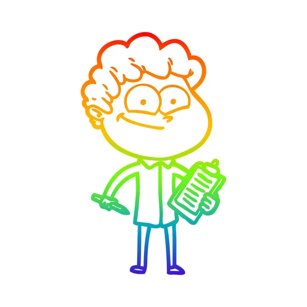 Rainbow gradien line drawing cartoon happy man - Stok Vektor