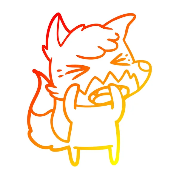 Warm gradient line drawing angry cartoon fox — Stock Vector