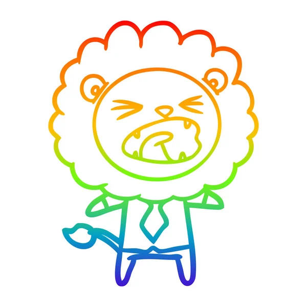 ビジネス服で漫画のライオンを描く虹のグラデーションライン — ストックベクタ