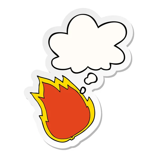 Cartoon fire and thought bubble as a printed sticker — Stock Vector