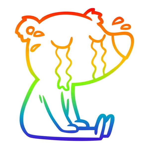 Arco iris gradiente línea dibujo dibujos animados llorando sentado oso polar — Vector de stock