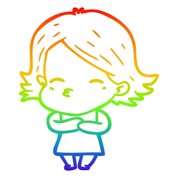 Rainbow gradient ligne dessin dessin femme dessin animé — Image vectorielle