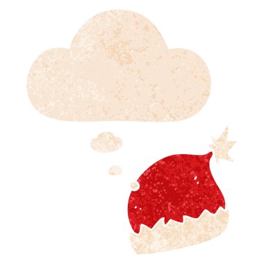 retro dokulu tarzı karikatür santa şapka ve düşünce balonu