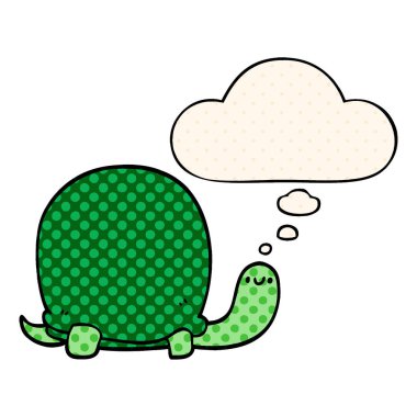 sevimli karikatür kaplumbağa ve çizgi roman tarzında kabarcık düşünce