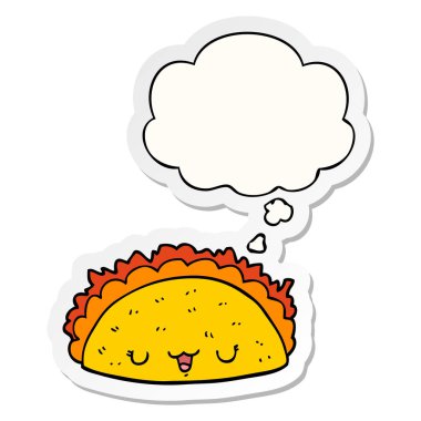 karikatür taco ve baskılı bir etiket olarak kabarcık düşünce