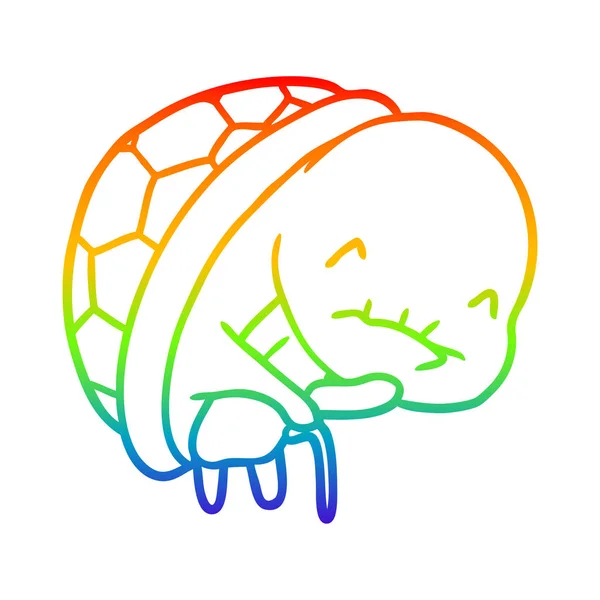 Arco iris gradiente línea dibujo lindo viejo tortuga con bastón — Archivo Imágenes Vectoriales