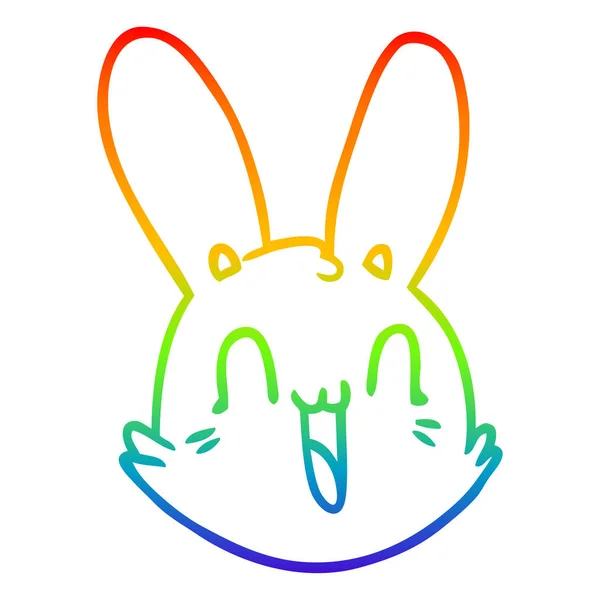 Rainbow gradient line drawing cartoon crazy happy bunny face — Stock Vector