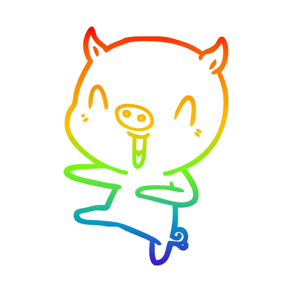 Linea gradiente arcobaleno disegno cartone animato maiale danza — Vettoriale Stock